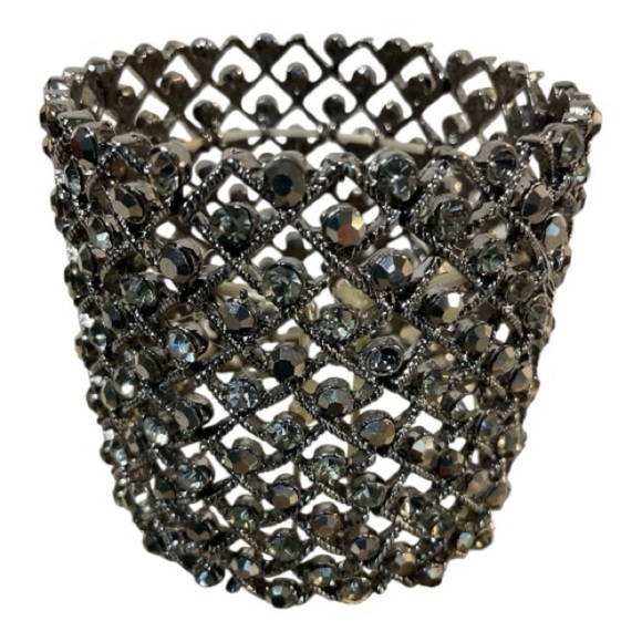 Jewelry - Silver Crystal Stretch Bracelet Rhinestone Wide Statement Cuff